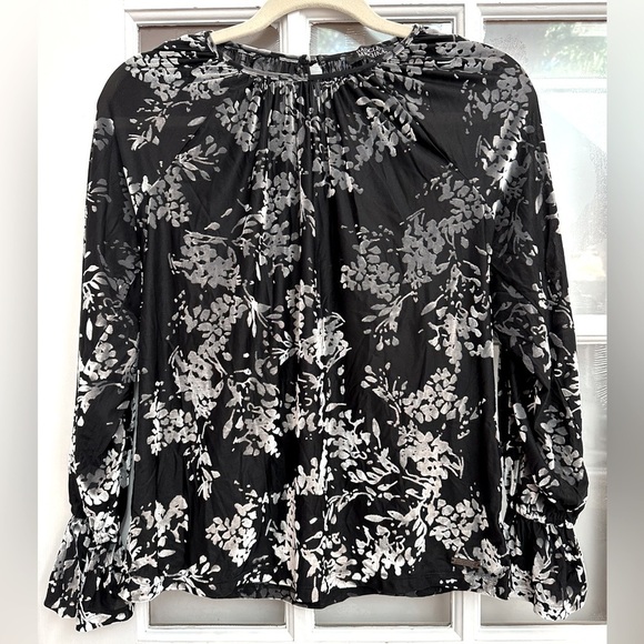 Badgley Mischka Designer Black & Gray Floral Velvet Burnout Blouse Size Small S - Picture 11 of 11